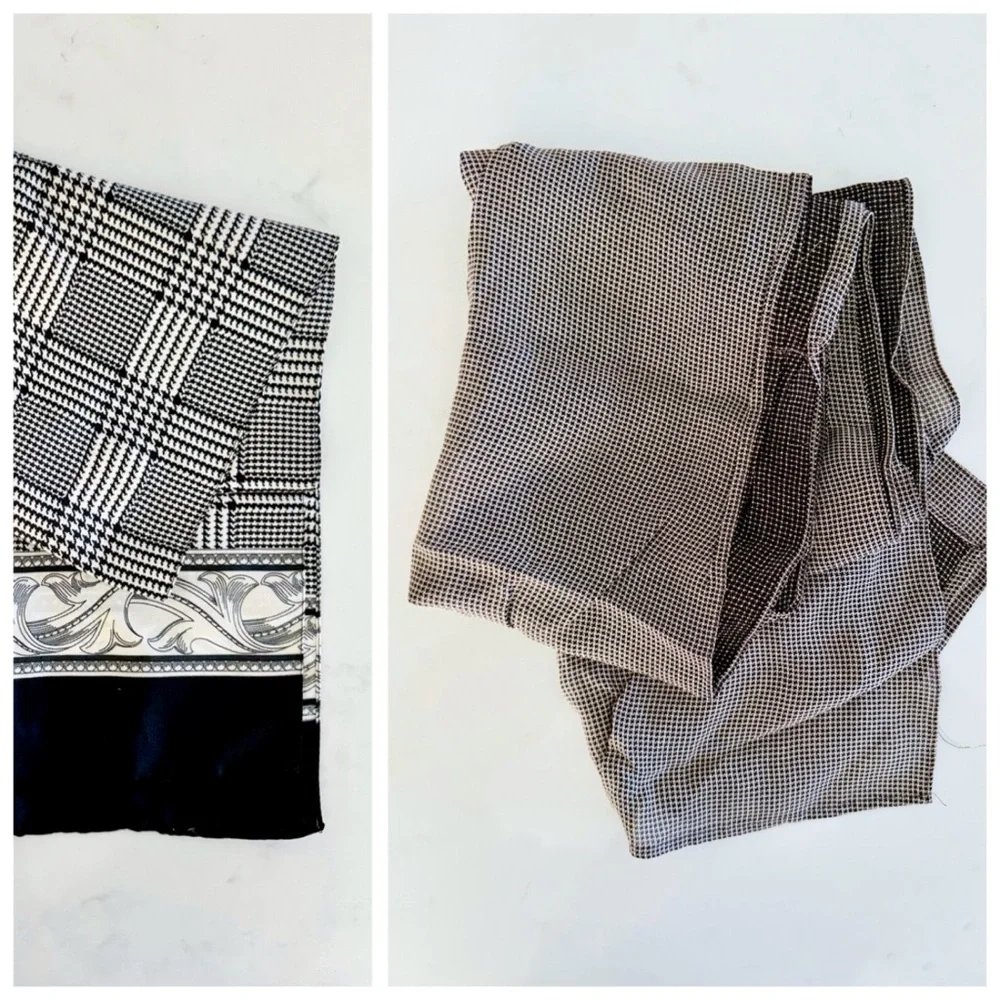 BUNDLE (3) Vintage B&W Houndstooth Pattern Assorted Wrap Scarves